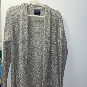 Specked gray cardigan. Exposed seams & very comfy!
